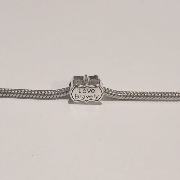 Silver Love Bravely Charm for Pandora Style Bracelet - Picture 2 of 5